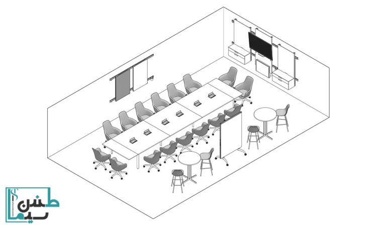 ابعاد استاندارد صندلی و تجهیزات سالن کنفرانس