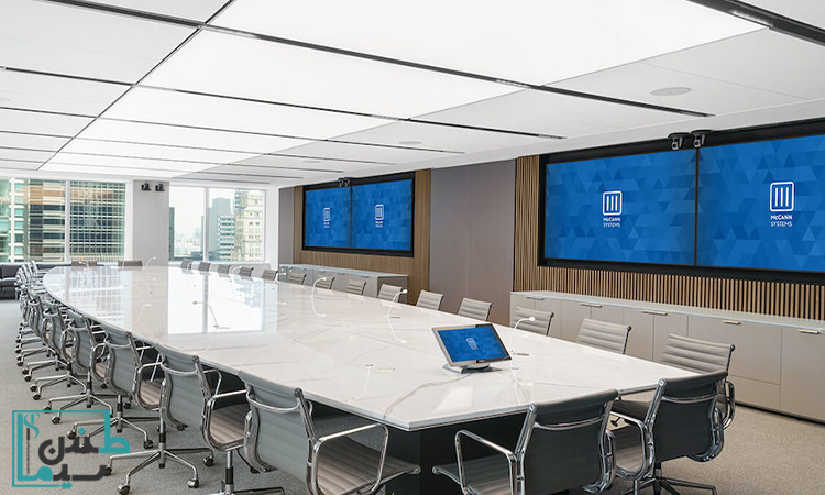 اصول طراحی سالن کنفرانس اداری شیک و مدرن برای محیط کاری حرفه‌ای