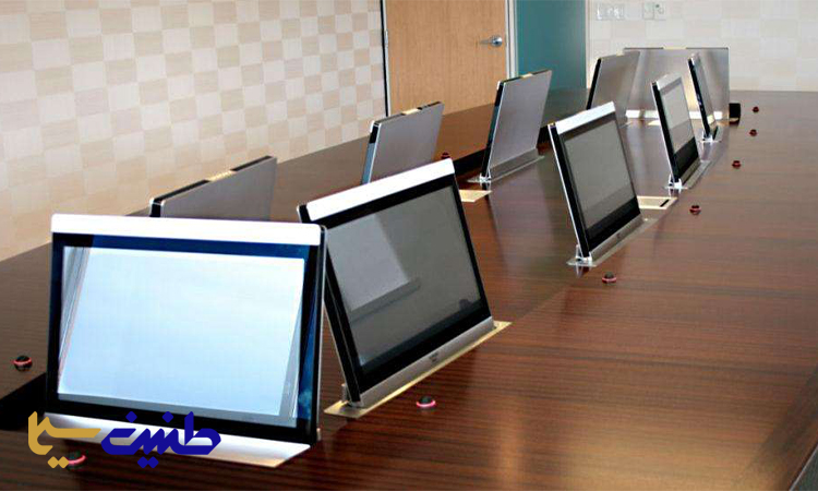 طراحی مینیمال سالن کنفرانس با مانیتورهای توکار راهکارهای مدرن و کاربردی